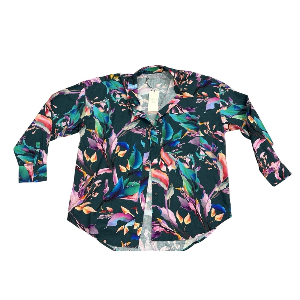 Women 's Calia OVERSIZED Button Down Floral Linen Swimsuit Swim Cover Up Medium - Picture 6 of 9